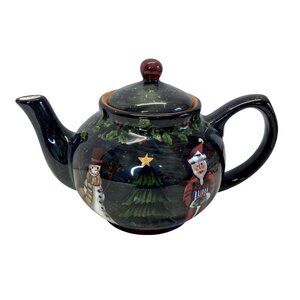 Lang Christmas Tree Ceramic Teapot With Santa & Snowman Design Vintage